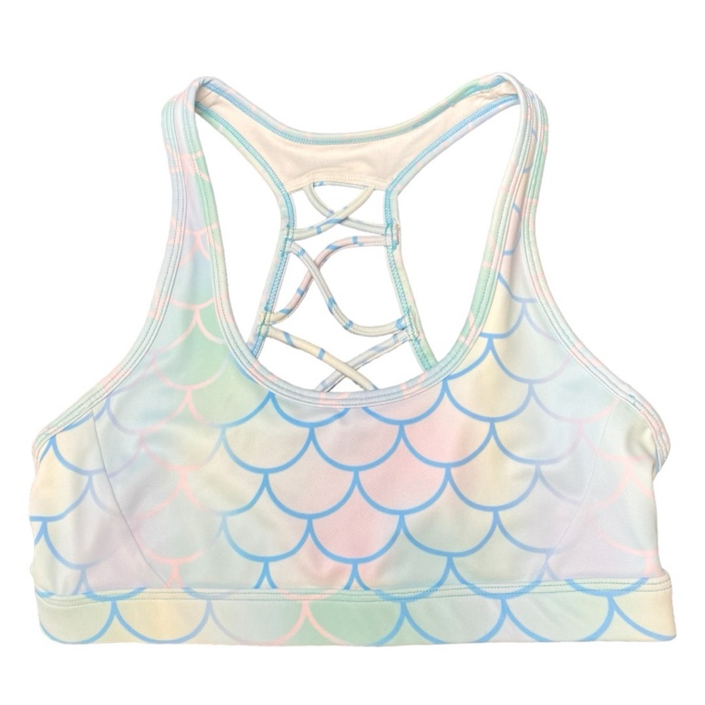 Feed Me Fight Me Women's Cross Back Scoop Neck Mermaid Sports Bra Size Small